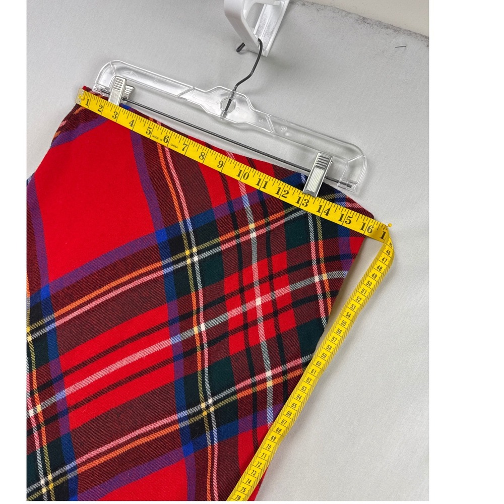 LRL Ralph Lauren Maxi Skirt Womens 8 Red Plaid 100% Wool Fringed Wrap Style - Picture 4 of 8